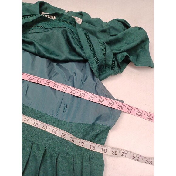 Vtg Karin Stevens Green Dress Jacquard Modest Mennonite Sz 14 - Picture 7 of 11